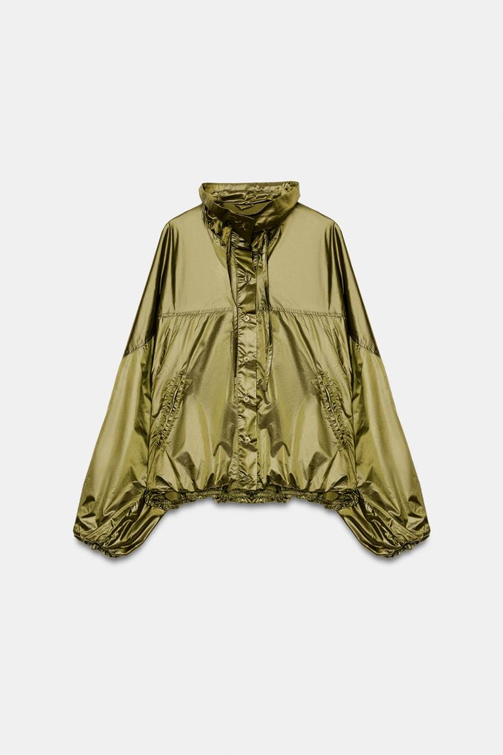 ZARA НЕЙЛОНОВАЯ КУРТКА ОВЕРСАЙЗ, НАСЫЩЕННЫЙ ЗЕЛЕНЫЙ