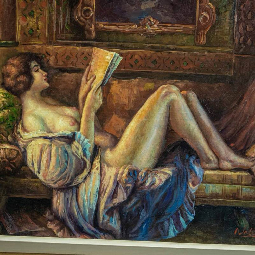 Винтаж: Винтажная картина «Девушка с книгой»