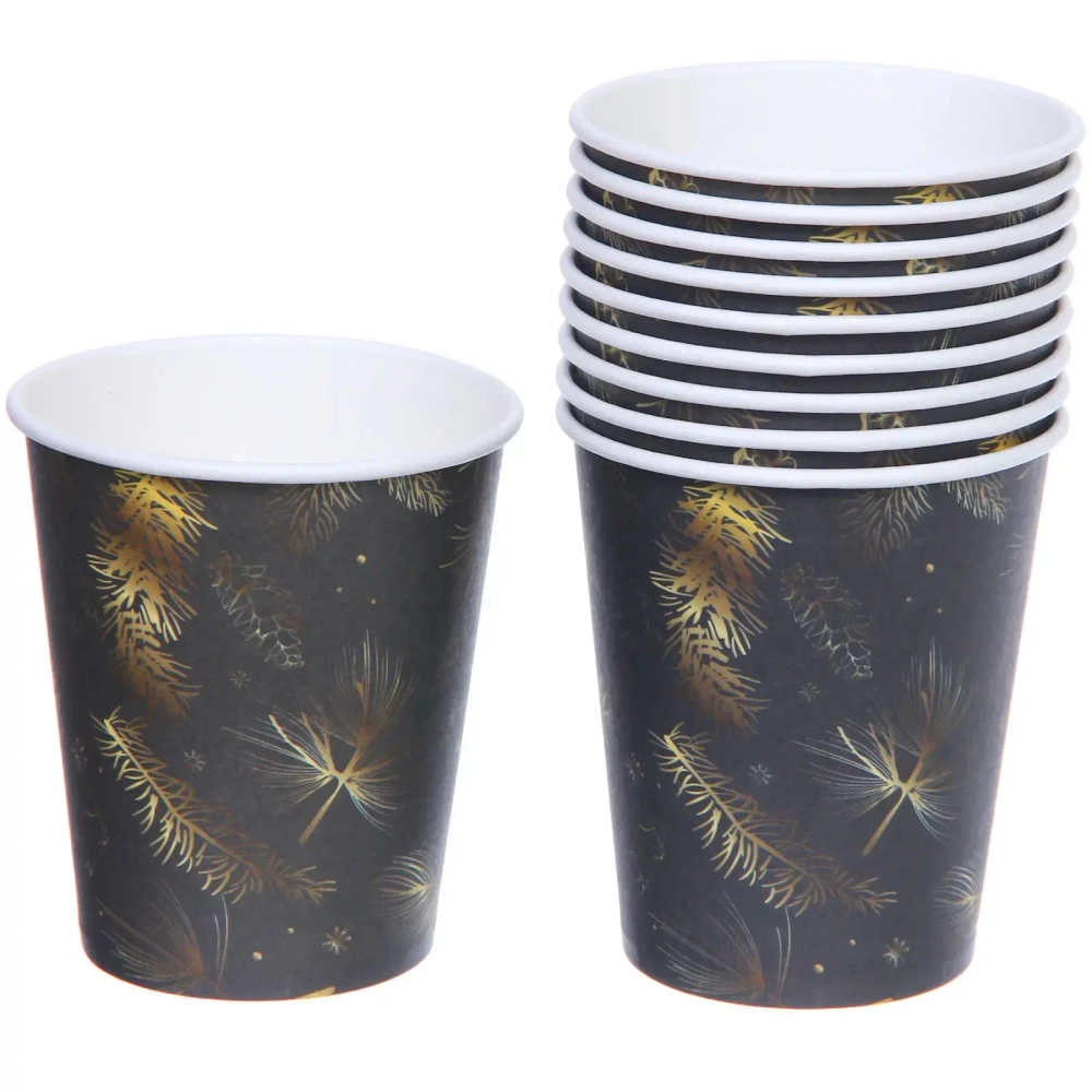 Стакан бумажный 0,2л в наборе 10 шт «Хвойная веточка», черный