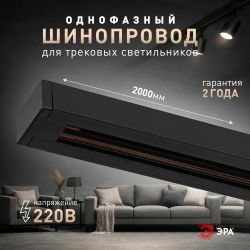 Шинопровод однофазный ЭРА TR-200-1PT BK 2м черный | Однофазный шинопровод и аксессуары