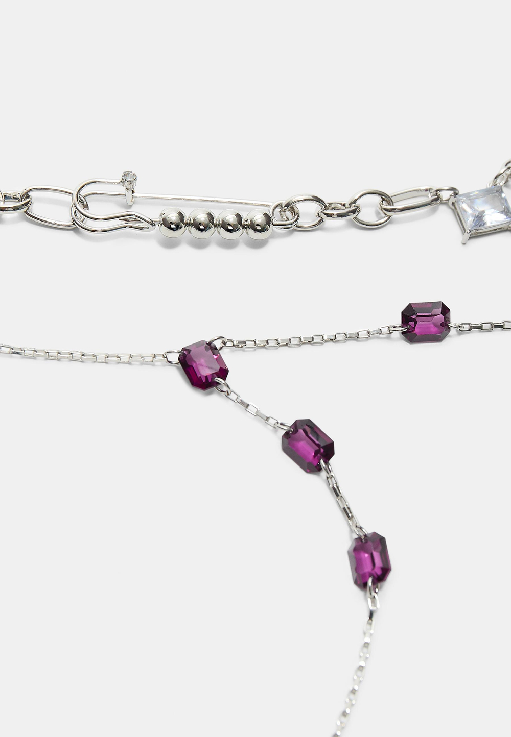 STRADIVARIUS Комплект из 2 лариатов со стразами, серый