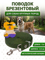 Поводок для собак крупных пород «Мой Бро», цвет хаки, ширина 2,5см, длина 5 метров (ручка-петля) (лейбл)✦