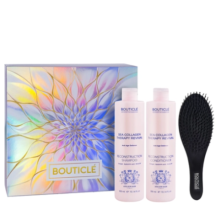 Набор Восстановление волос с системой Anti Age (шампунь 300 мл + кондиционер 300 мл + массажная щетка) AH Sea Collagen Therapy Revival