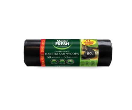 Master FRESH пакеты для мусора 60л, 50шт (ЧЕРНЫЕ) 9мкм
