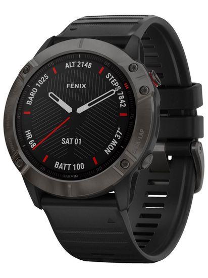 Мультиспортивные часы Garmin Fenix 6X  Sapphire - серый DLC  с черным ремешком 010-02157-11