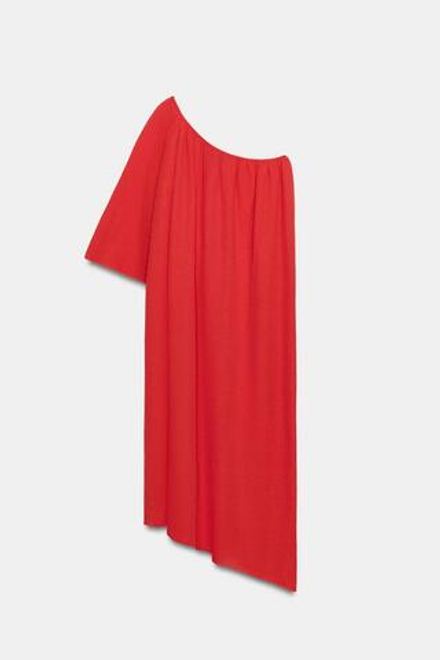 ZARA ТРИКОТАЖНОЕ ПЛАТЬЕ АСИММЕТРИЧНОГО КРОЯ, КРАСНЫЙ