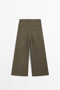 Massimo Dutti Широкие брюки из высокотехнологичной ткани со складками, кротово-коричневый