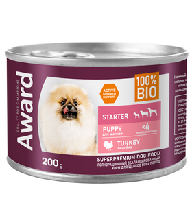 Award Щенки с начала прикорма до 4 месяцев, беременных и кормящих сук паштет из индейки 200гр.