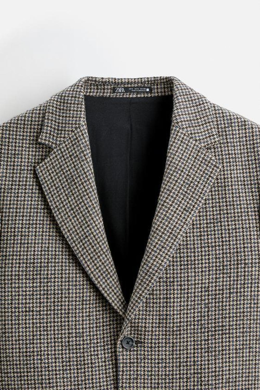 ZARA БЛЕЙЗЕР С УЗОРОМ «ГУСИНАЯ ЛАПКА», ПЕСОЧНЫЙ/ЧЕРНЫЙ