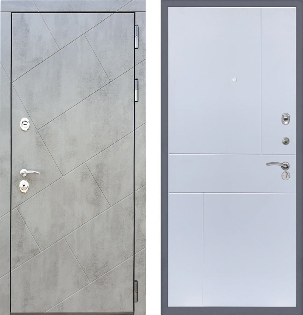 Входная металлическая дверь с зеркалом RеX (РЕКС) 22 Бетон темный / ФЛ-290 Силк сноу (белая матовая,без текстуры)