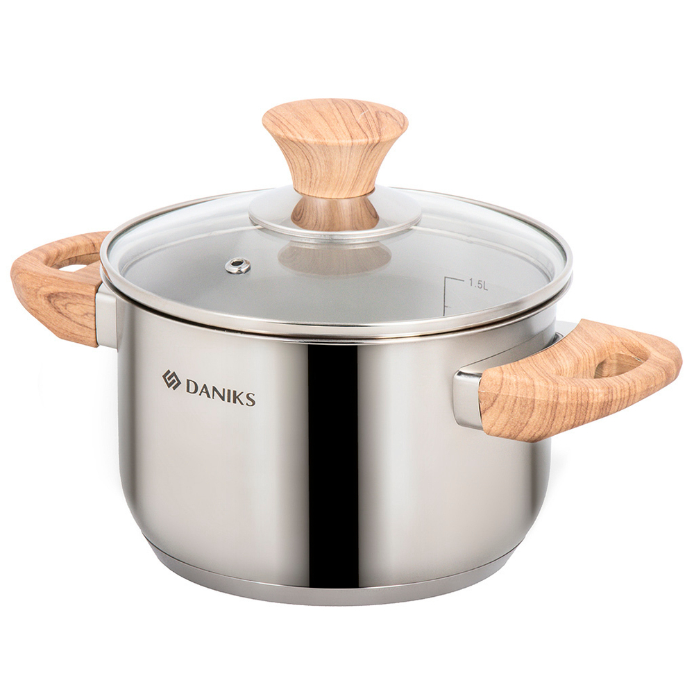Кастрюля нерж, 1.9 л, с крыш, крыш стекло, Daniks, Осло, GS-01147-16CA, индукц
