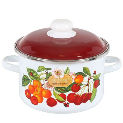 Кастрюля сталь, эмал, 3 л, с крыш, цилиндрическая, СтальЭмаль, Черешня, 6RD181M, белоснежная