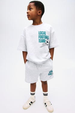 H&M Комплект из толстовки и шорт с принтом, светло-серый