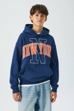 H&M Толстовка с капюшоном и принтом, синий