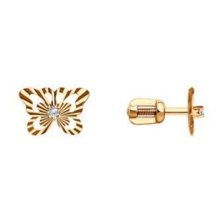 Серьги Бабочки из золота с фианитами