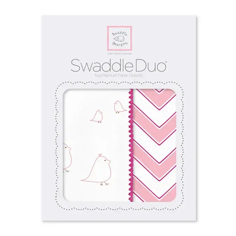 SwaddleDesigns Набор пеленок SwaddleDuo - Mama & Baby Chickies + Chevron, Pink