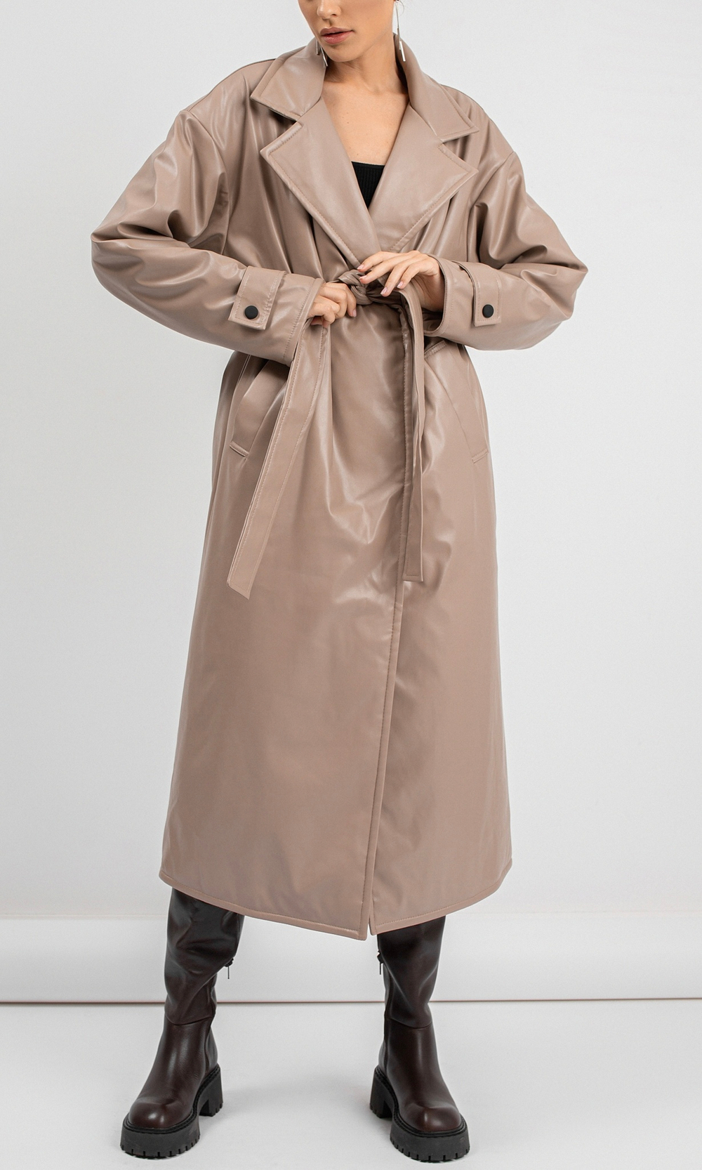 Пальто из экокожи на утеплителе Alpolux