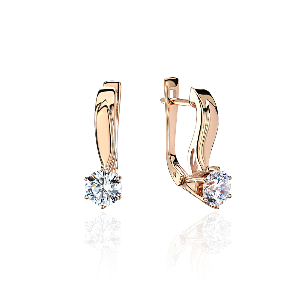 Серьги с фианитом из красного золота 585 пробы JA-S-С1113509