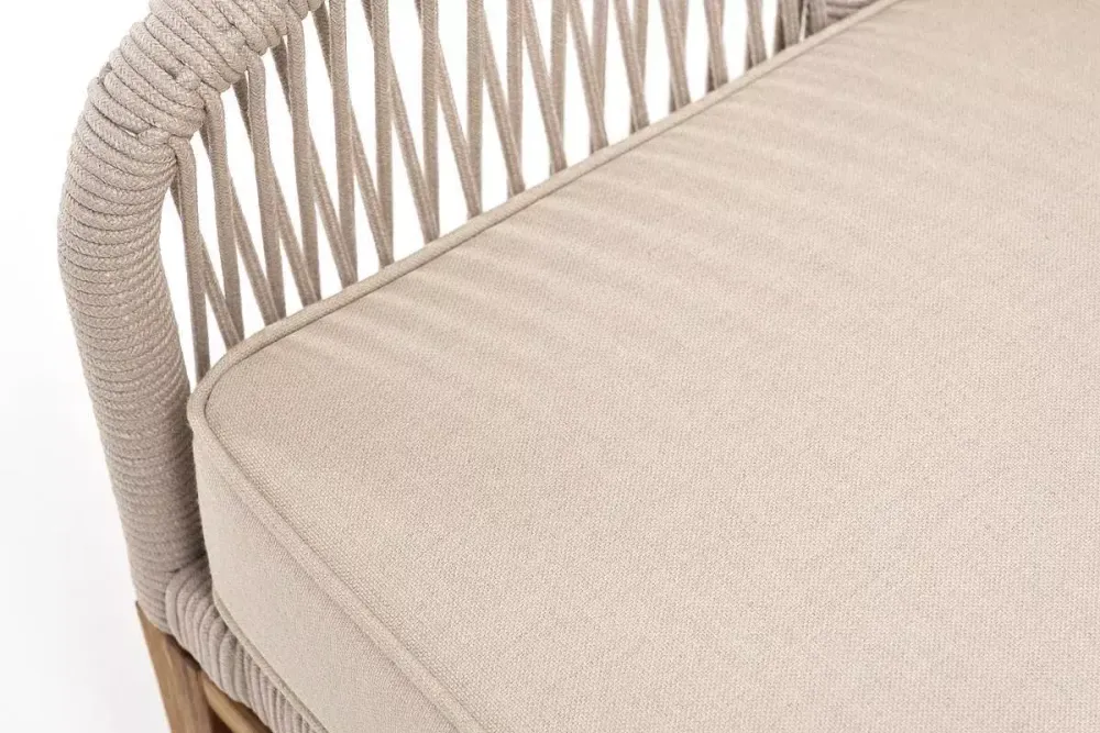 "Канны" диван 2-местный плетеный из роупа, основание дуб, роуп бежевый круглый, ткань бежевая 15052