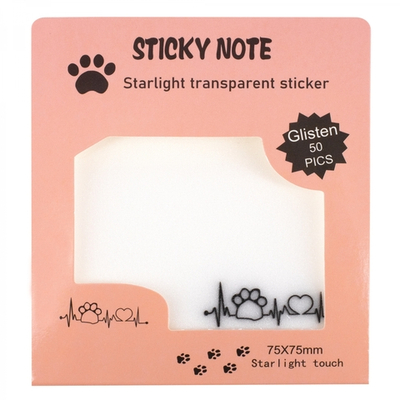 Прозрачные стикеры для заметок с клеевым краем, Alingar, 75 х 75 мм, 50 л., покрытие starlight touch, "Cat's PULSE", персик, водонепрониц., европодвес