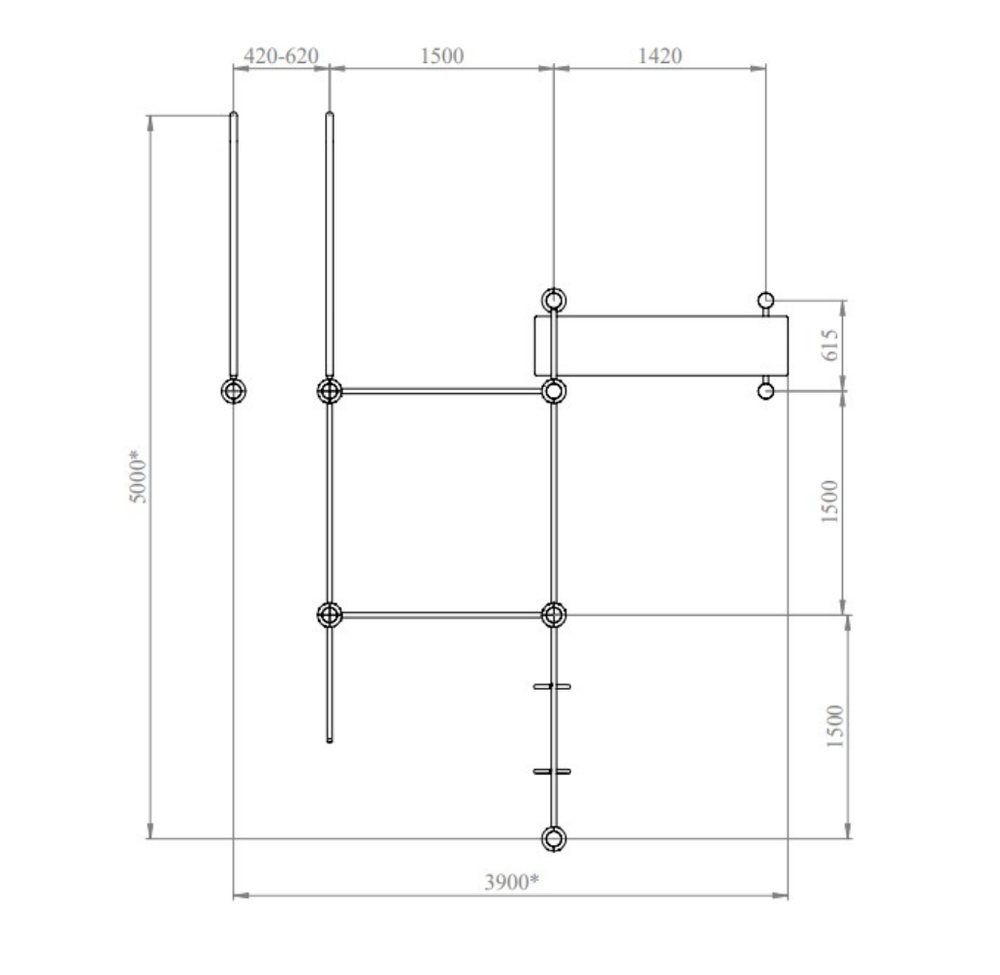 Спортивный комплекс №101, кольца, турник, шведская стенка, скамья, брусья, 5000*3900*2700 мм., D=89 мм.