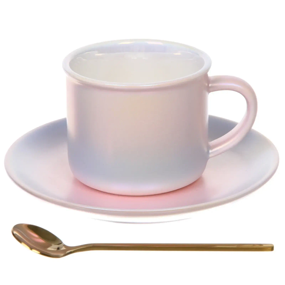 Чайная пара «Северное сияние» (кружка 230мл, блюдце, ложка) розовый