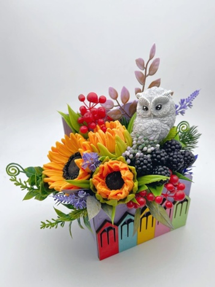 Букет «Сова в подсолнухах»