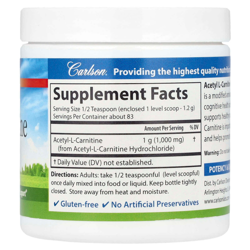 Carlson, ацетил-L-карнитин в порошке, 100 г (3,53 унции)