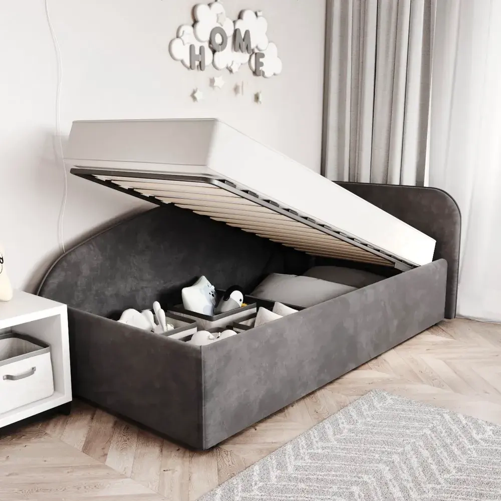 Кровать Элис 90х200 Темно-Серый Велюр Правый Угол