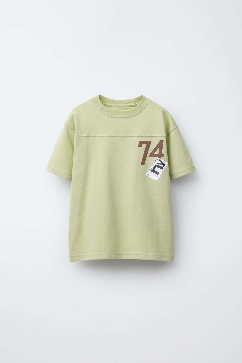 ZARA ФУТБОЛКА ИЗ ТКАНИ С ПРИНТОМ, СВЕТЛО-ЗЕЛЕНЫЙ