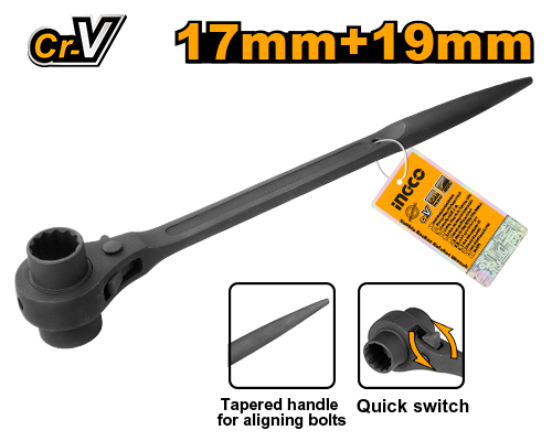 Ключ трещоточный ступичный 17х19 INDUSTRIAL