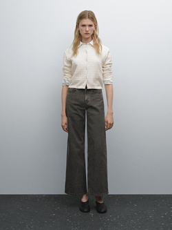 Massimo Dutti Кардиган из 100% хлопка с узором «косы», кремовый