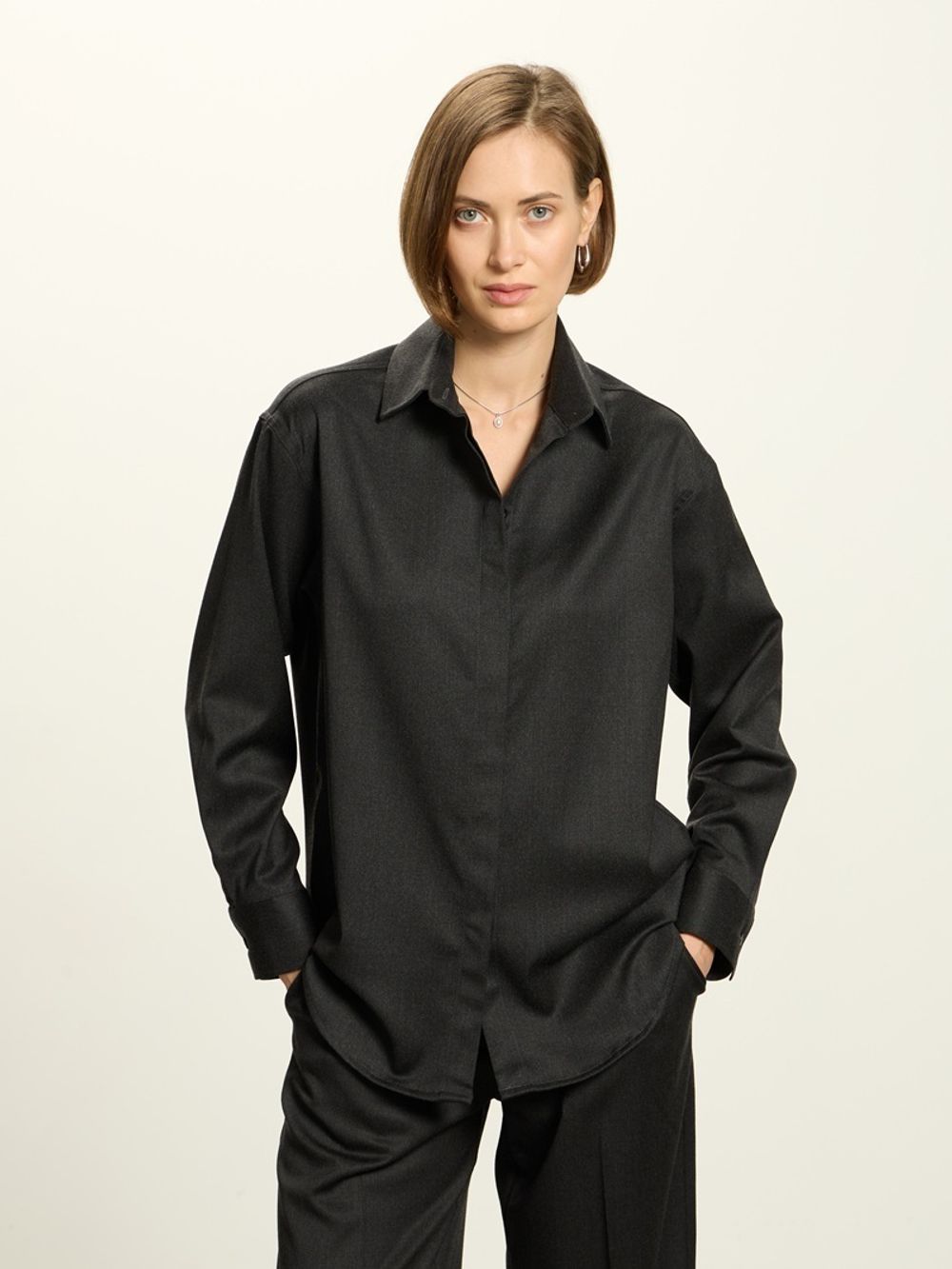 Комплект рубашка Хельсинки и брюки палаццо графит шерсть