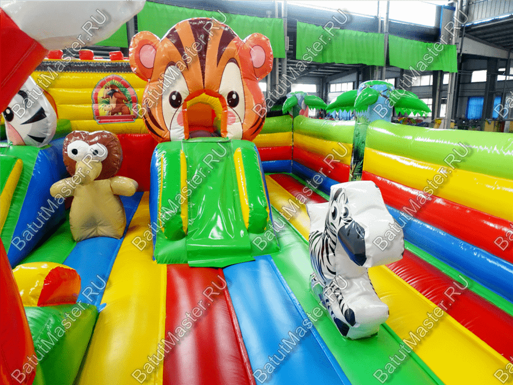 Коммерческий надувной батут "Зверята на радуге" 10*7*2.8 м