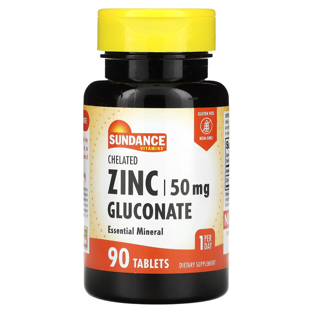 Sundance Vitamins, хелатный глюконат цинка, 50 мг, 90 таблеток