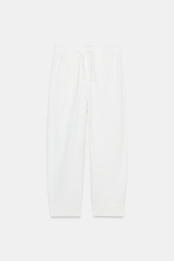 ZARA БРЮКИ С ЭЛАСТИЧНЫМ ПОЯСОМ, БЕЛЫЙ