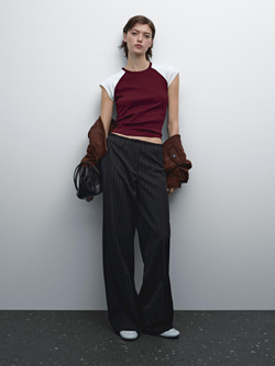 Massimo Dutti Хлопковый топ в рубчик без рукавов, гранатовый