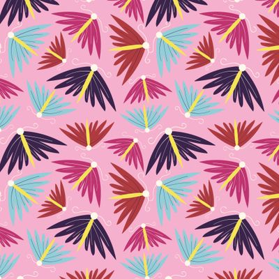 Розовый паттерн с цветными бабочками