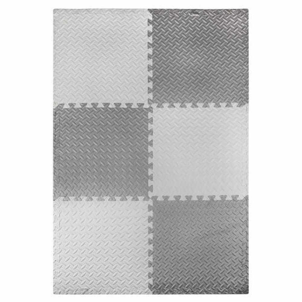 Коврик-пазл напольный 1,5х1 м, 6 шт., 50х50 см, толщина 1 см, серый, светло-серый, ЮНЛАНДИЯ, 664810