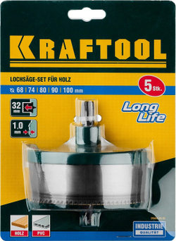 KRAFTOOL 5 шт, (68-74-80-90-100 x 32 мм), наборная кольцевая пила по дереву (29584-H5-32)