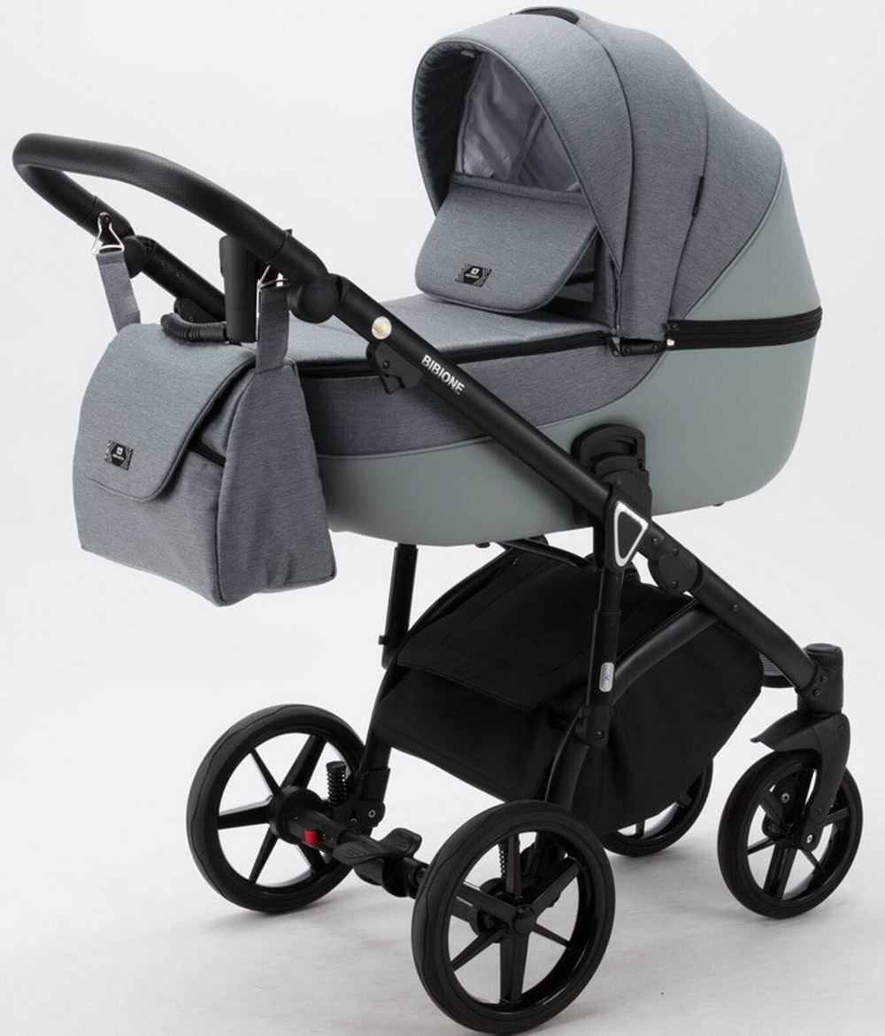 Детская коляска Adamex Bibione 2 в 1 BI-PS72 (СЕРЫЙ+СЕРО-ЗЕЛЕН.КОЖА)