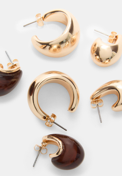 STRADIVARIUS Набор из 3 пар объемных мини-сережек, коричневый