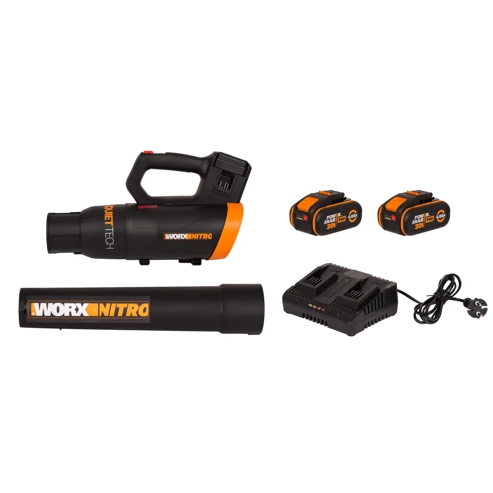 WORX WG581E 40В воздуходувка аккумуляторная (2 x 4 Ач, ЗУ) 62.5 м/с