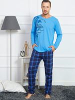 Домашний мужской комплект с брюками (Размер: XXL) (Цвет: голубой с синим)