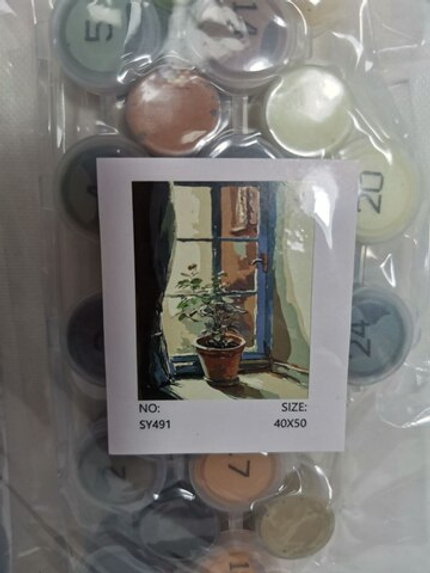 Картина о номерам на холсте "Цветок в горшке" 40х50