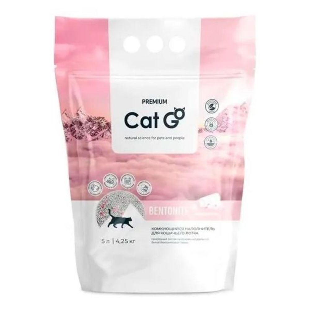 Наполнитель для кошачьего туалета Cat Go BENTONITE Комкующийся с ароматом Детской присыпк, Пакет 5 л