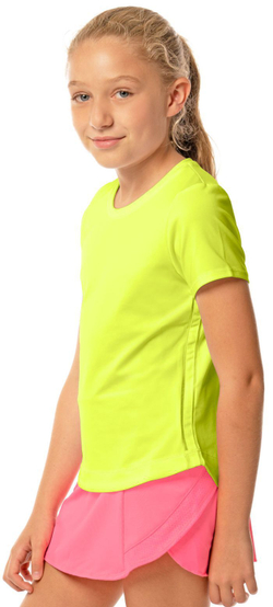 Футболка для девочки теннисная Lucky in Love Core Dynamic High-Low S/S Girls - neon yellow