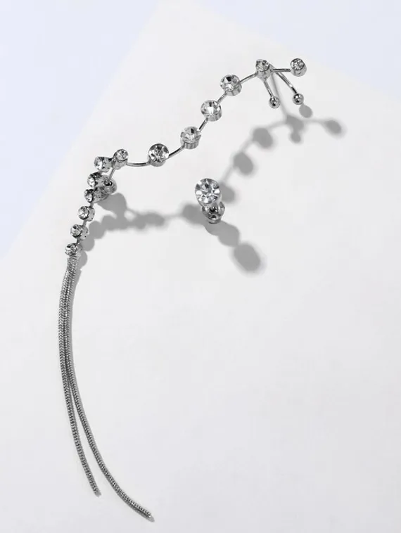 Набор серьги и каффа длинная ветвь, цвет белый в серебре