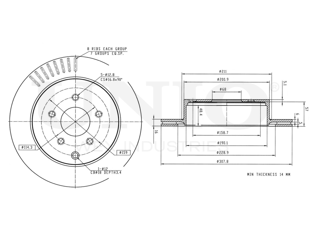 Диск тормозной задний UNIO BRD-20098