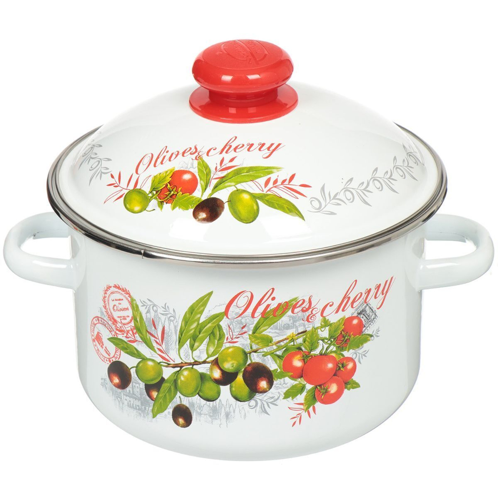 Набор эмалированной посуды 6 пр, кастрюли 2,3,4 л, Сиб товары, Оливки/Черри 15, N15B93